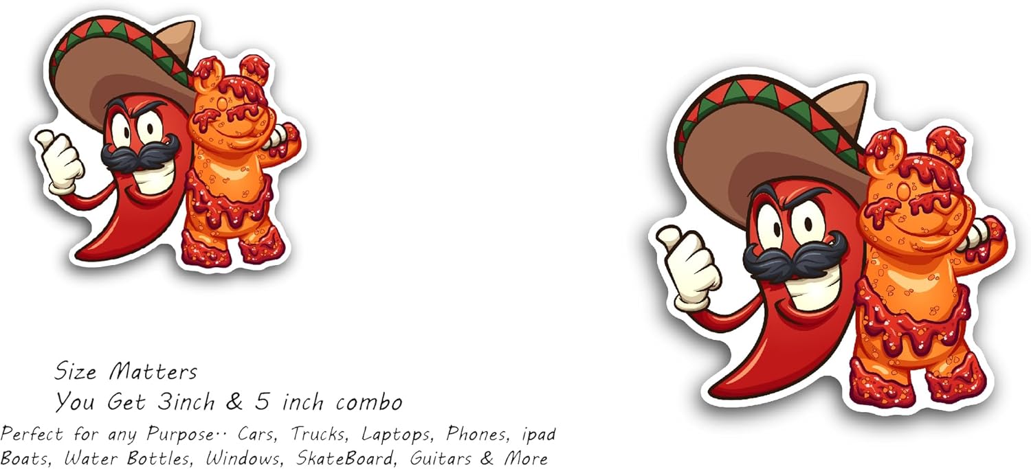 2 (Pieces) 3" and 5" Chili Pepper Sticker, Waterproof Vinyl Decals for Many Purpose Like Cars, Trucks, Laptops, Phones, Windows and More