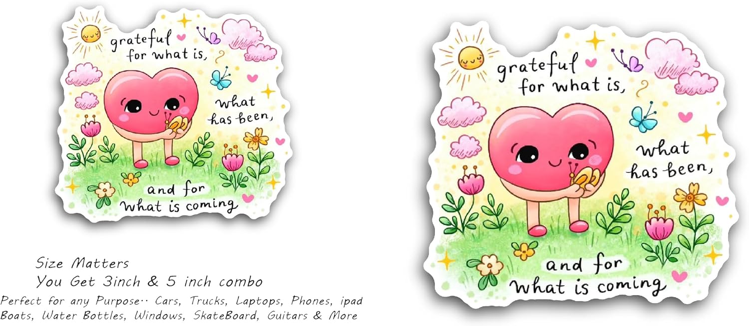 2 (Pieces) 3" and 5" Cute Heart with Text Sticker, Waterproof Vinyl Decals for Many Purpose Like Cars, Trucks, Laptops, Phones, Windows and More