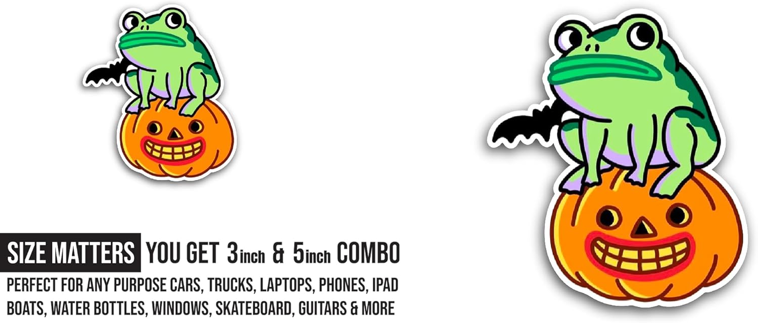 2 (Pieces) 3" and 5" Cute Frog Sticker, Waterproof Vinyl Decals for Many Purpose Like Cars, Trucks, Laptops, Phones, Windows and More