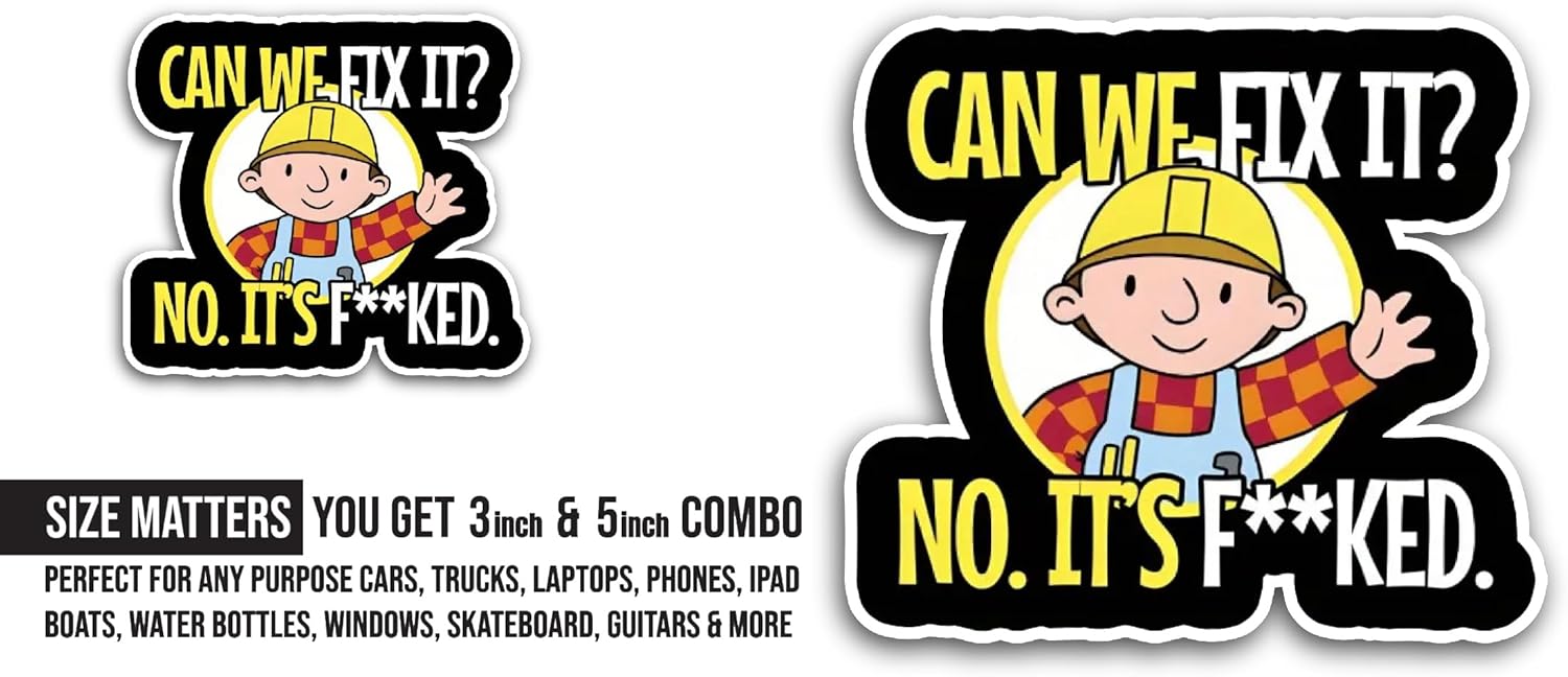 2 (Pieces) 3" and 5" Can We Fix It Lettering Sticker, Waterproof Vinyl Decals for Many Purpose Like Cars, Trucks, Laptops, Phones, Windows and More