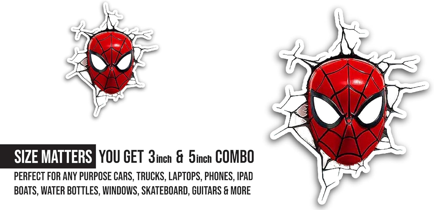 2 (Pieces) 3" and 5" Red Man Mask Sticker, Waterproof Vinyl Decals for Many Purpose Like Cars, Trucks, Laptops, Phones, Windows and More