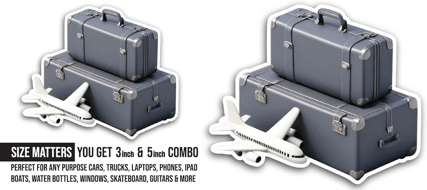 2 (Pieces) 3" and 5" Travel Suitcase Sticker, Waterproof Vinyl Decals for Many Purpose Like Cars, Trucks, Laptops, Phones, Windows and More