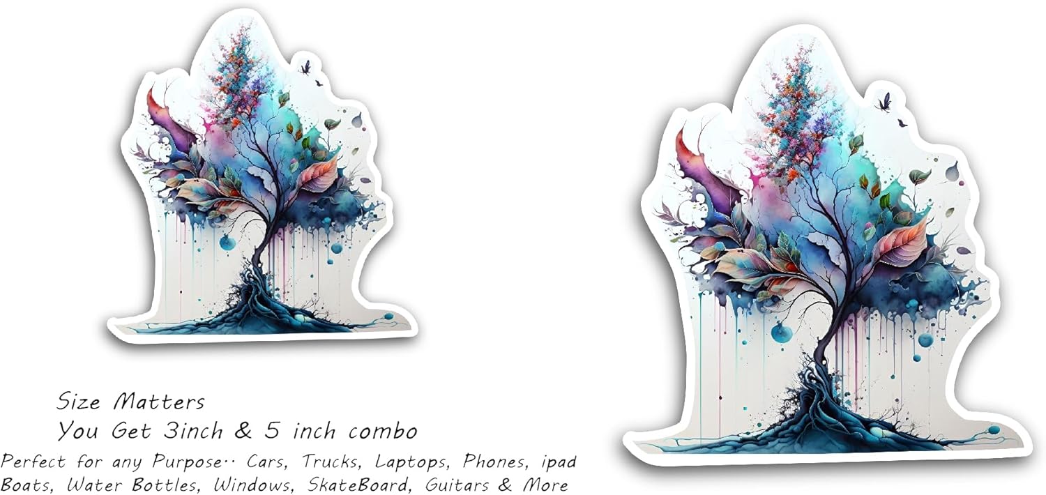 2 (Pieces) 3" and 5" Colorful Tree Sticker, Waterproof Vinyl Decals for Many Purpose Like Cars, Trucks, Laptops, Phones, Windows and More
