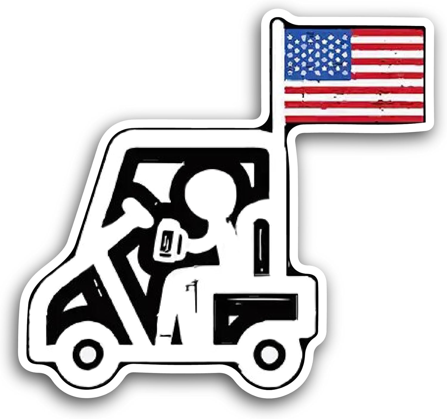 2 (Pieces) 3" and 5" Golf Cart with American Flag Sticker, Waterproof Vinyl Decals for Many Purpose Like Cars, Trucks, Laptops, Phones, Windows and More