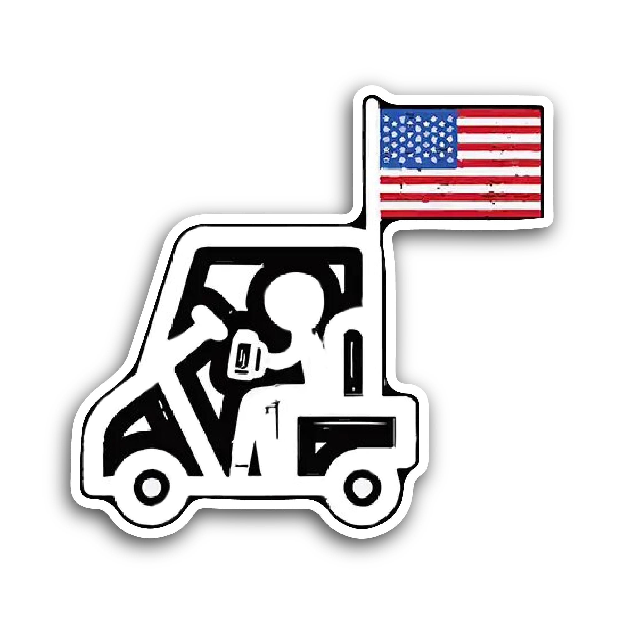 2 (Pieces) 3" and 5" Golf Cart with American Flag Sticker, Waterproof Vinyl Decals for Many Purpose 