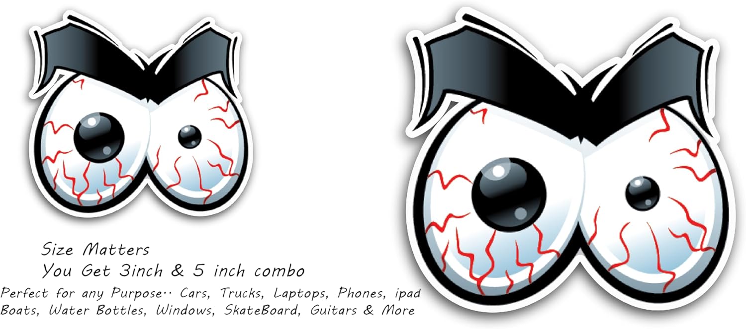2 (Pieces) 3" and 5" Angry Expression Eyes Decal Sticker, Waterproof Vinyl Decals for Many Purpose Like Cars, Trucks, Laptops, Phones, Windows and More