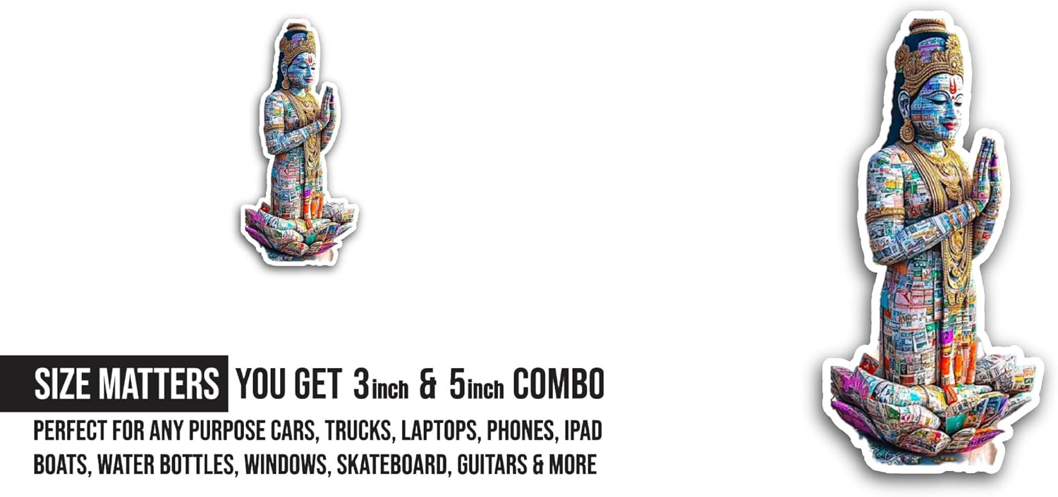 2 (Pieces) 3" and 5" Lord Krishna Sticker, Waterproof Vinyl Decals for Many Purpose Like Cars, Trucks, Laptops, Phones, Windows and More