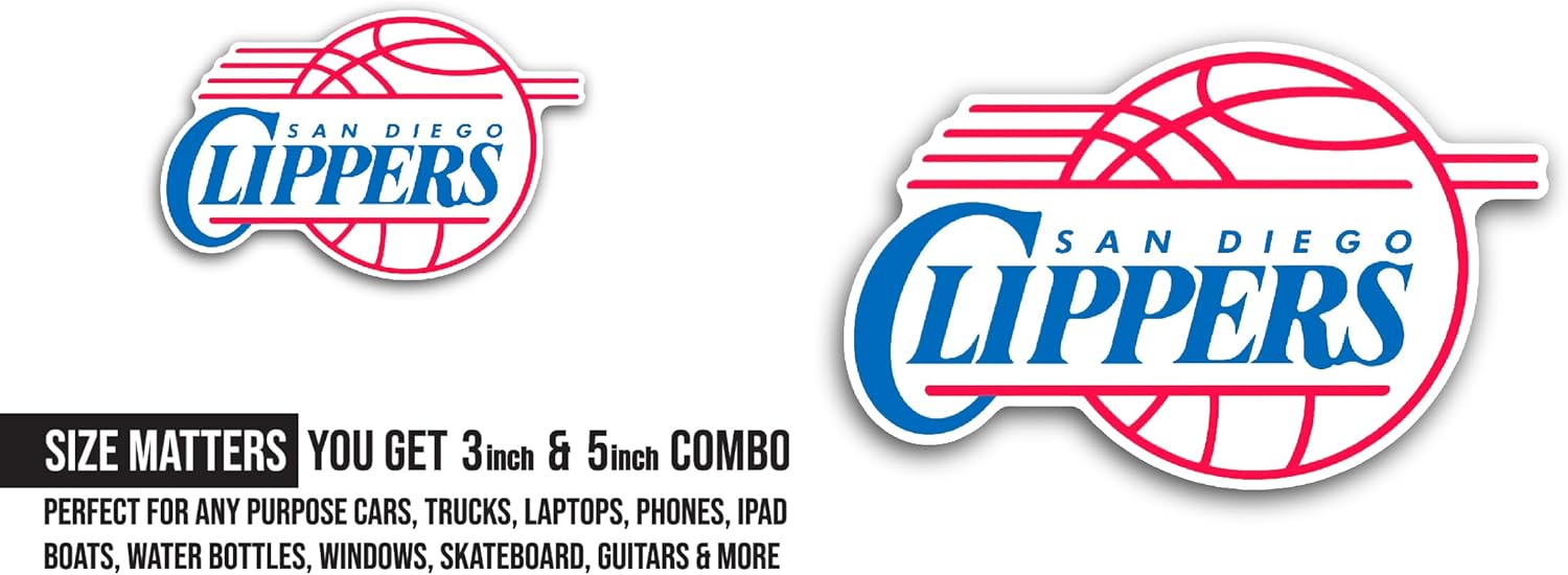 2 (Pieces) 3" and 5" S@n Diego Cl1ppers Decal Sticker, Waterproof Vinyl Decals for Many Purpose Like Cars, Trucks, Laptops, Phones, Windows and More