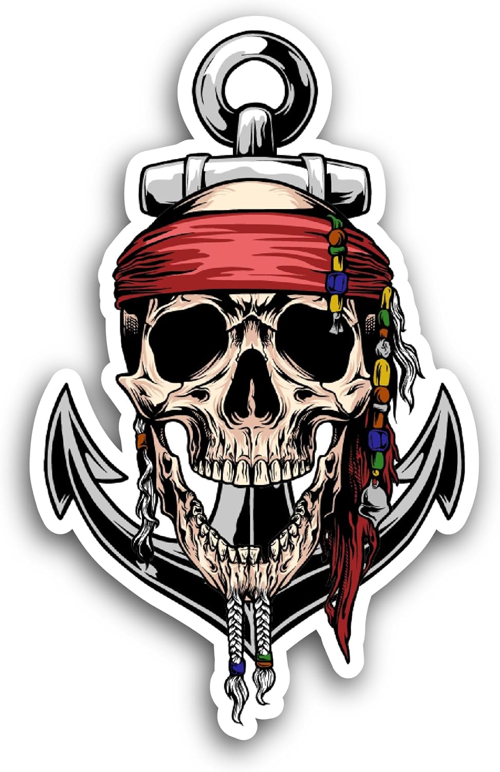 2 (Pieces) 3" and 5" Skull Pirates with Anchor Symbol Sticker, Waterproof Vinyl Decals for Many Purpose Like Cars, Trucks, Laptops, Phones, Windows and More