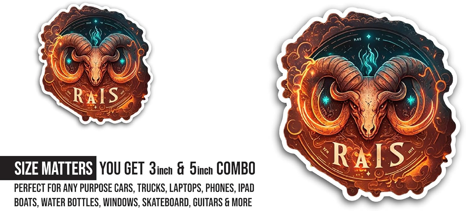 2 (Pieces) 3" and 5" Aries Astrology Sign Sticker, Waterproof Vinyl Decals for Many Purpose Like Cars, Trucks, Laptops, Phones, Windows and More