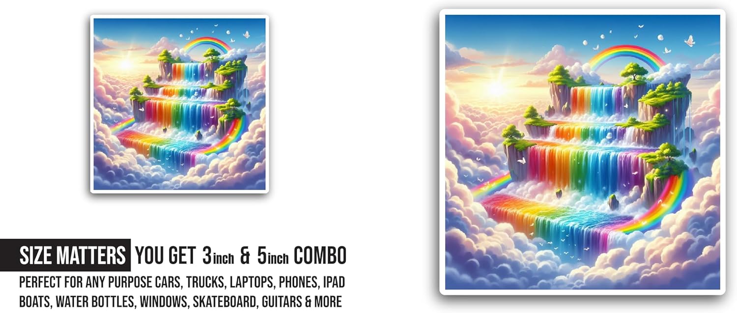 2 (Pieces) 3" and 5" Cascading Waterfall Sticker, Waterproof Vinyl Decals for Many Purpose Like Cars, Trucks, Laptops, Phones, Windows and More
