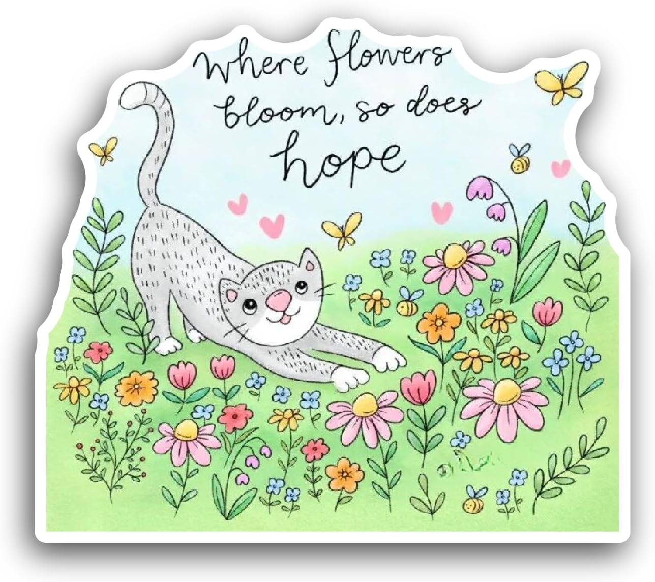 2 (Pieces) 3" and 5" Cat in Flower Garden Sticker, Waterproof Vinyl Decals for Many Purpose Like Cars, Trucks, Laptops, Phones, Windows and More