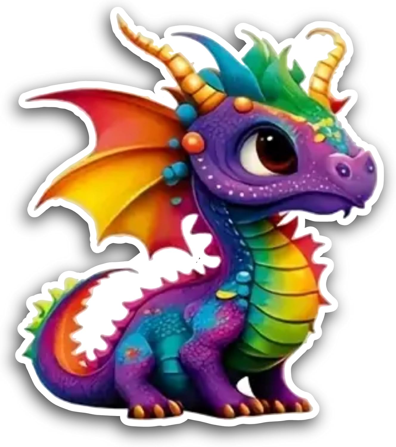 2 (Pieces) 3" and 5" Rainbow Cartoon Dragon Sticker, Waterproof Vinyl Decals for Many Purpose Like Cars, Trucks, Laptops, Phones, Windows and More