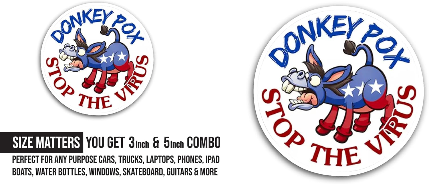 2 (Pieces) 3" and 5" Donkey Pox Sticker, Waterproof Vinyl Decals for Many Purpose Like Cars, Trucks, Laptops, Phones, Windows and More