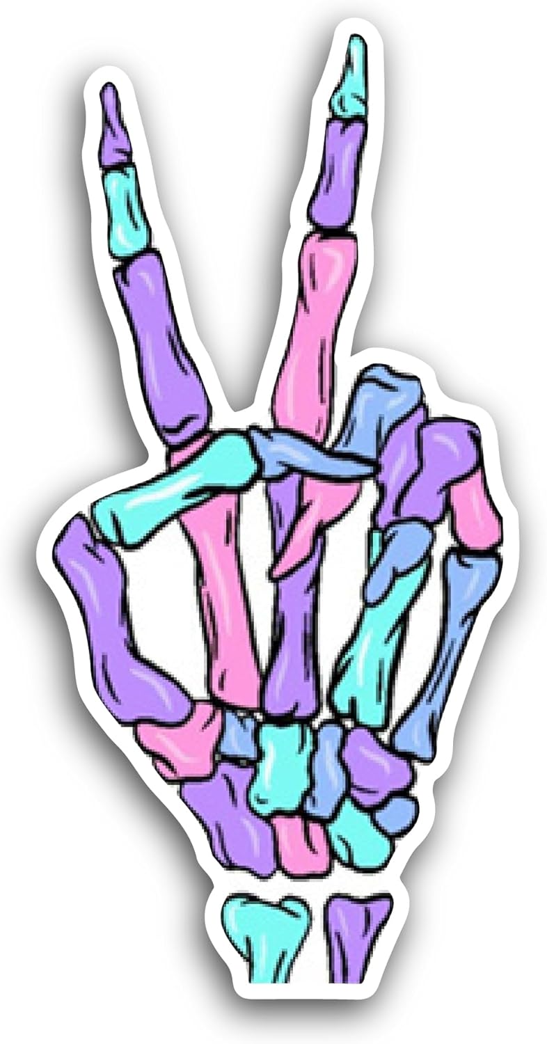 2 (Pieces) 3" and 5" Peace Sign Skeleton Sticker, Waterproof Vinyl Decals for Many Purpose Like Cars, Trucks, Laptops, Phones, Windows and More