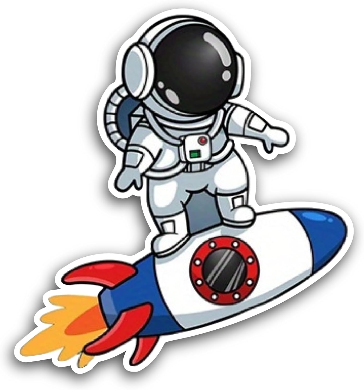 2 (Pieces) 3" and 5" Astronaut Skating On Rocket Sticker, Waterproof Vinyl Decals for Many Purpose Like Cars, Trucks, Laptops, Phones, Windows and More