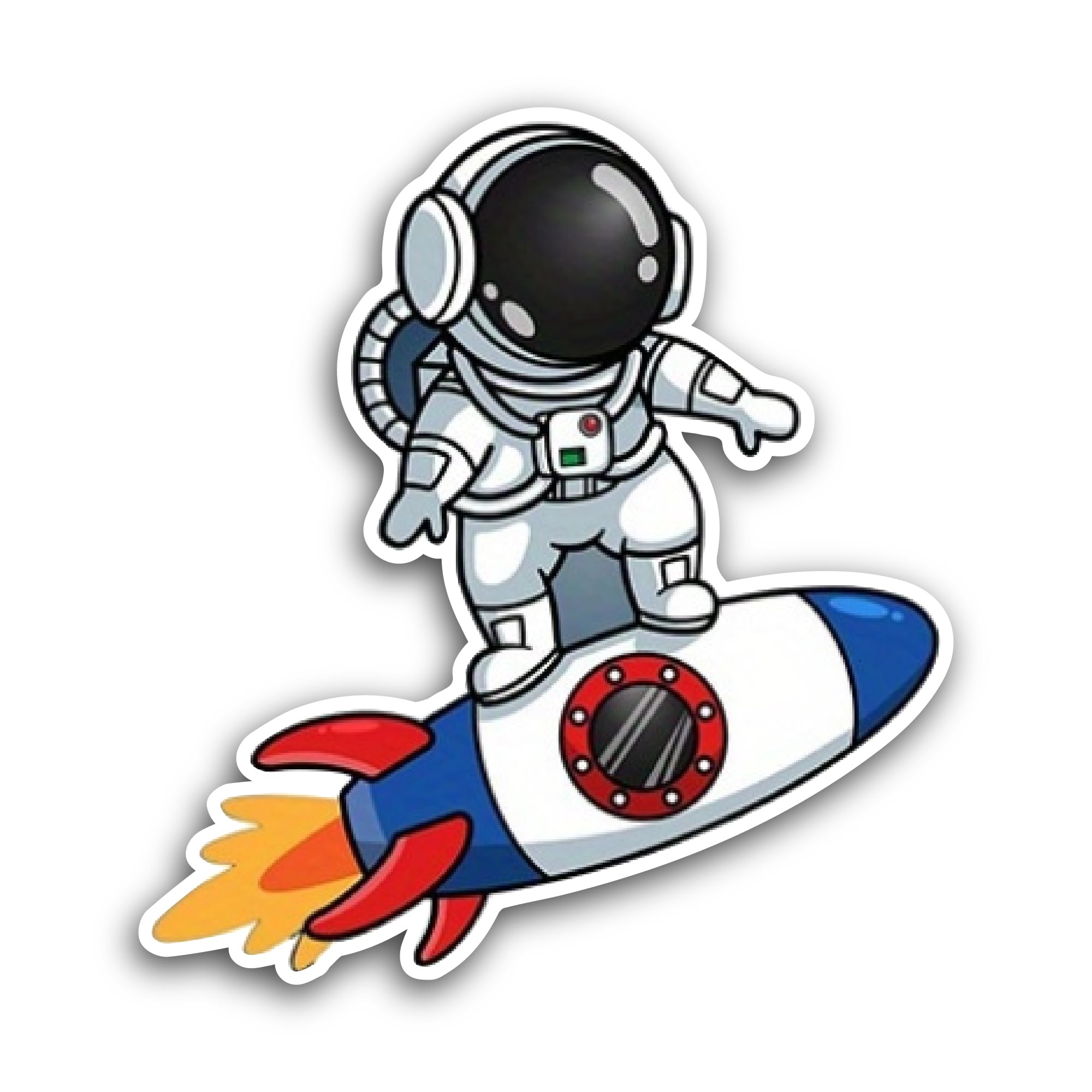 2 (Pieces) 3" and 5" Astronaut Skating On Rocket Sticker, Waterproof Vinyl Decals for Many Purpose L