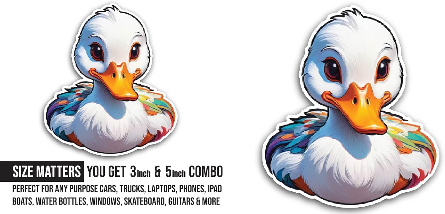 2 (Pieces) 3" and 5" Cute Cartoon Duck Sticker, Waterproof Vinyl Decals for Many Purpose Like Cars, Trucks, Laptops, Phones, Windows and More