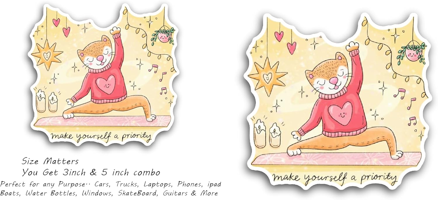 2 (Pieces) 3" and 5" Cat Dancing Sticker, Waterproof Vinyl Decals for Many Purpose Like Cars, Trucks, Laptops, Phones, Windows and More