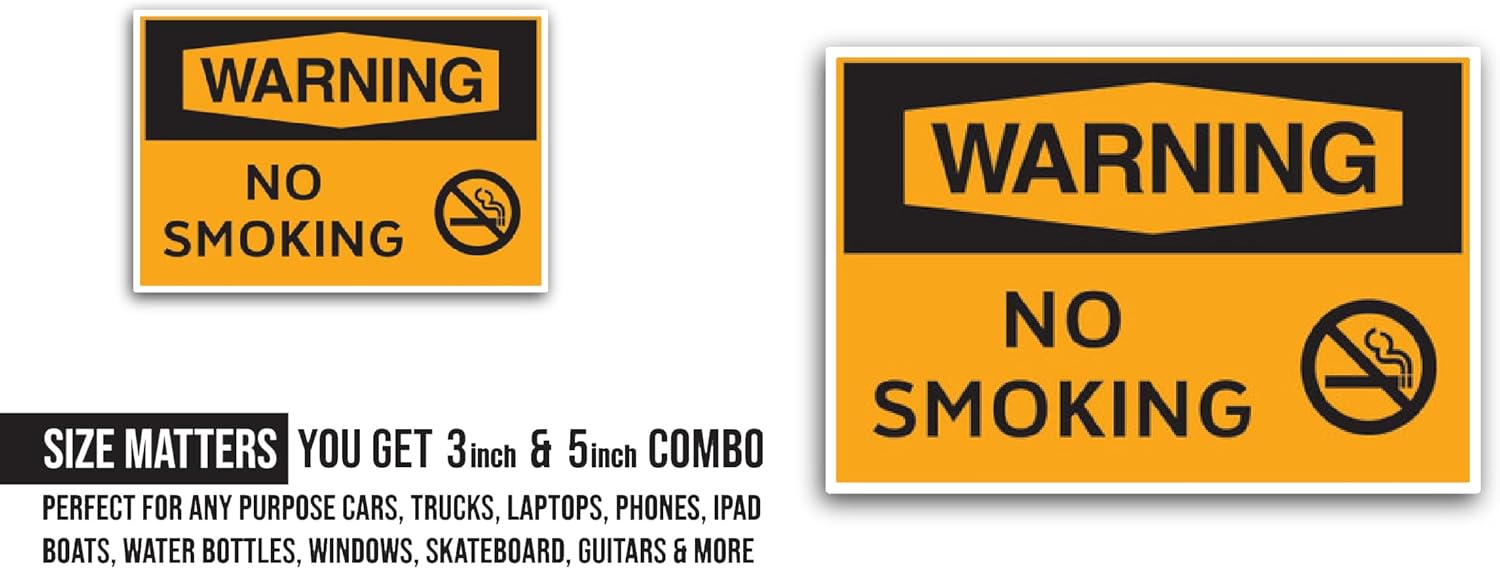 2 (Pieces) 3" and 5" No Smoking Symbol Sticker, Waterproof Vinyl Decals for Many Purpose Like Cars, Trucks, Laptops, Phones, Windows and More