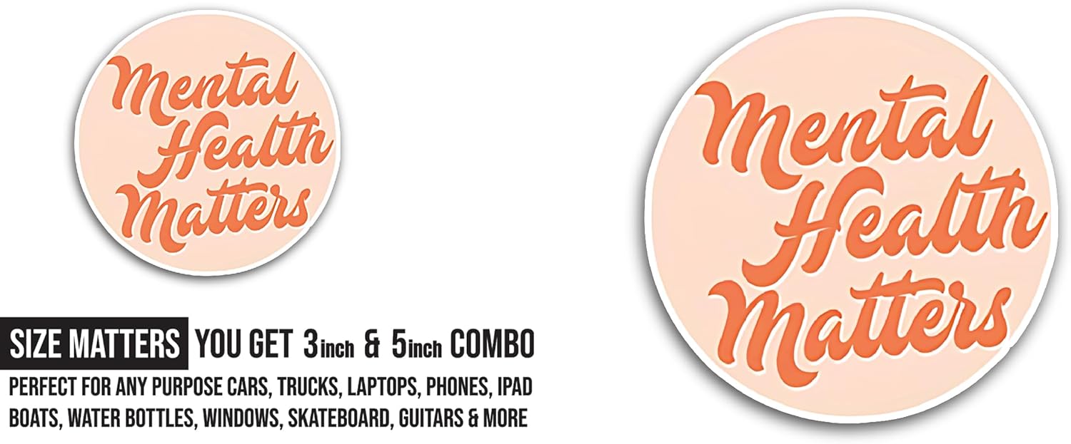 2 (Pieces) 3" and 5" Mental Health Matters Orange Text Sticker, Waterproof Vinyl Decals for Many Purpose Like Cars, Trucks, Laptops, Phones, Windows and More