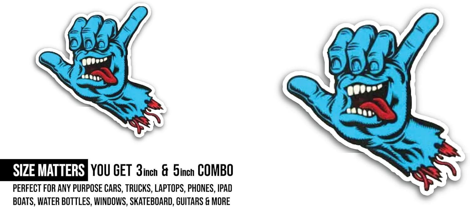 2 (Pieces) 3" and 5" Blue Hand Sticker, Waterproof Vinyl Decals for Many Purpose Like Cars, Trucks, Laptops, Phones, Windows and More