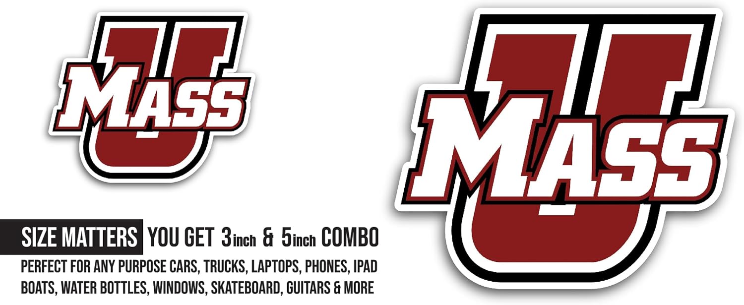 2 (Pieces) 3" and 5" UMass Sticker, Waterproof Vinyl Decals for Many Purpose Like Cars, Trucks, Laptops, Phones, Windows and More