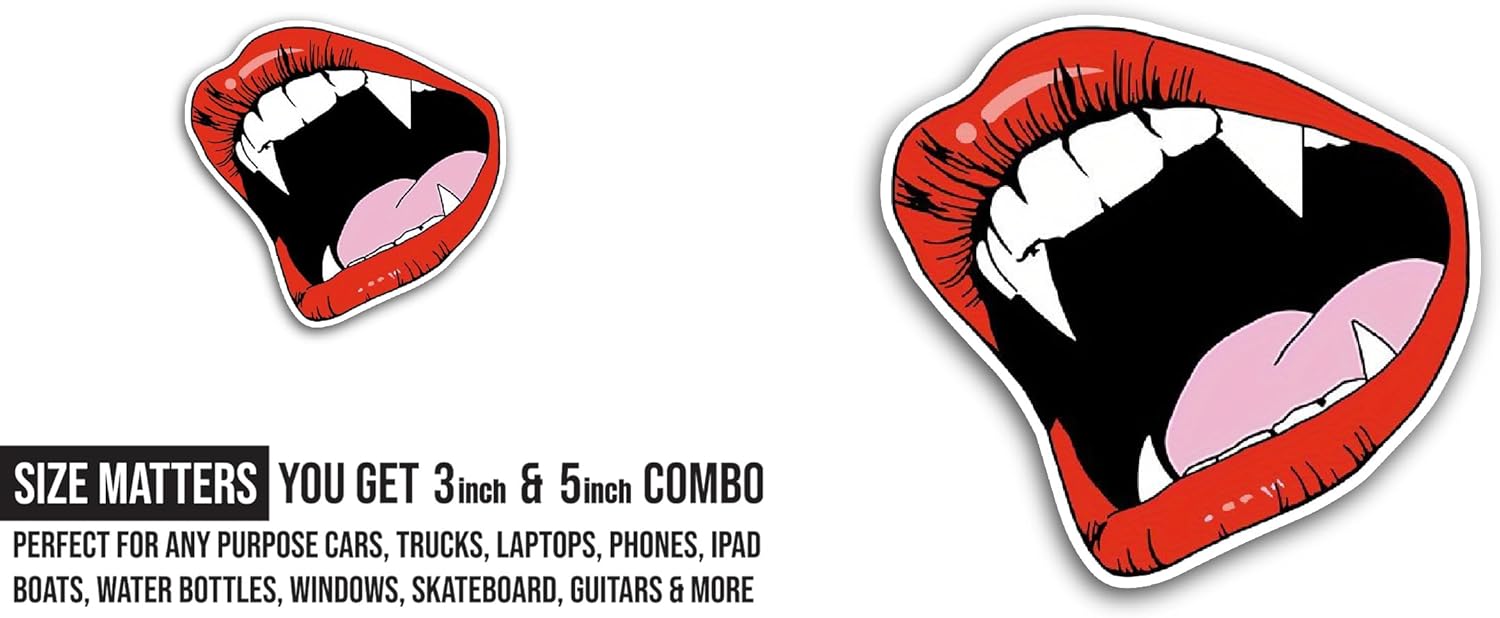 2 (Pieces) 3" and 5" Vampire red Lips Sticker, Waterproof Vinyl Decals for Many Purpose Like Cars, Trucks, Laptops, Phones, Windows and More