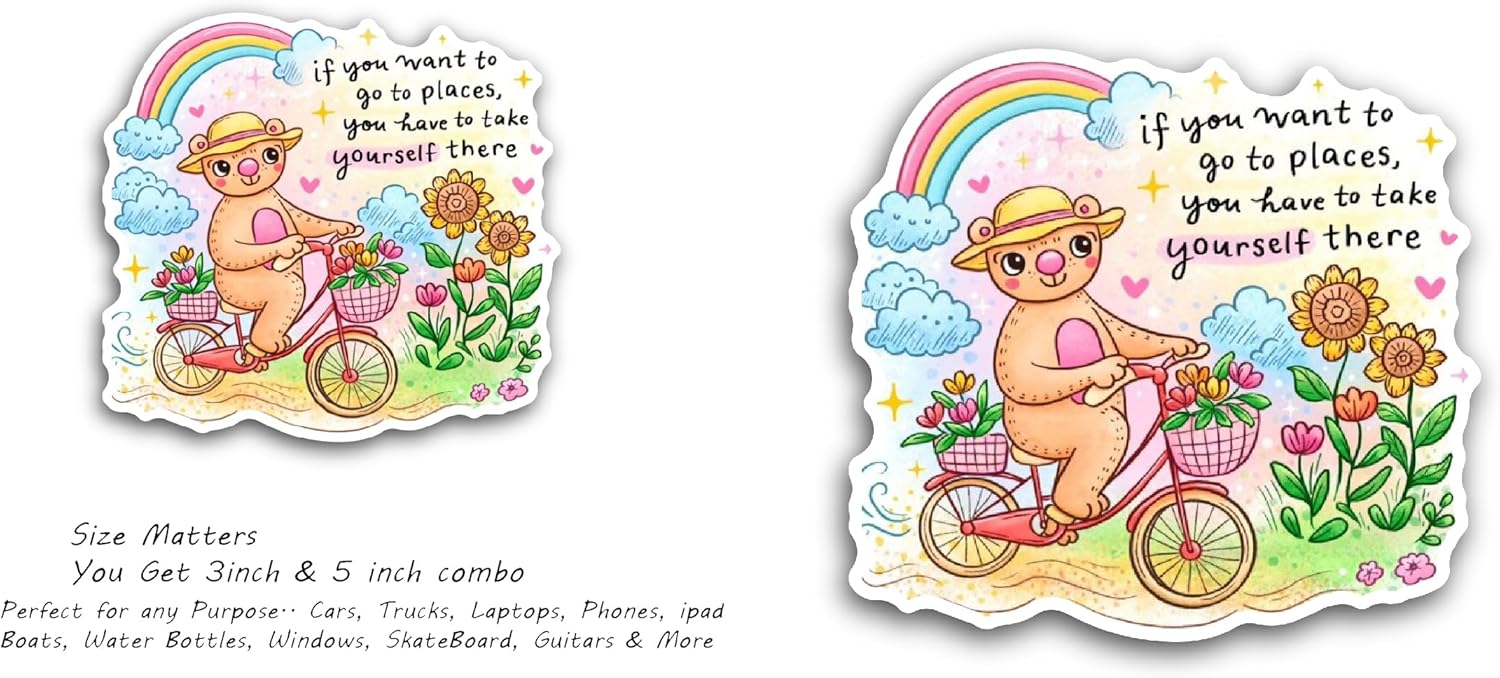 2 (Pieces) 3" and 5" Bear with Inspirational Text Sticker, Waterproof Vinyl Decals for Many Purpose Like Cars, Trucks, Laptops, Phones, Windows and More