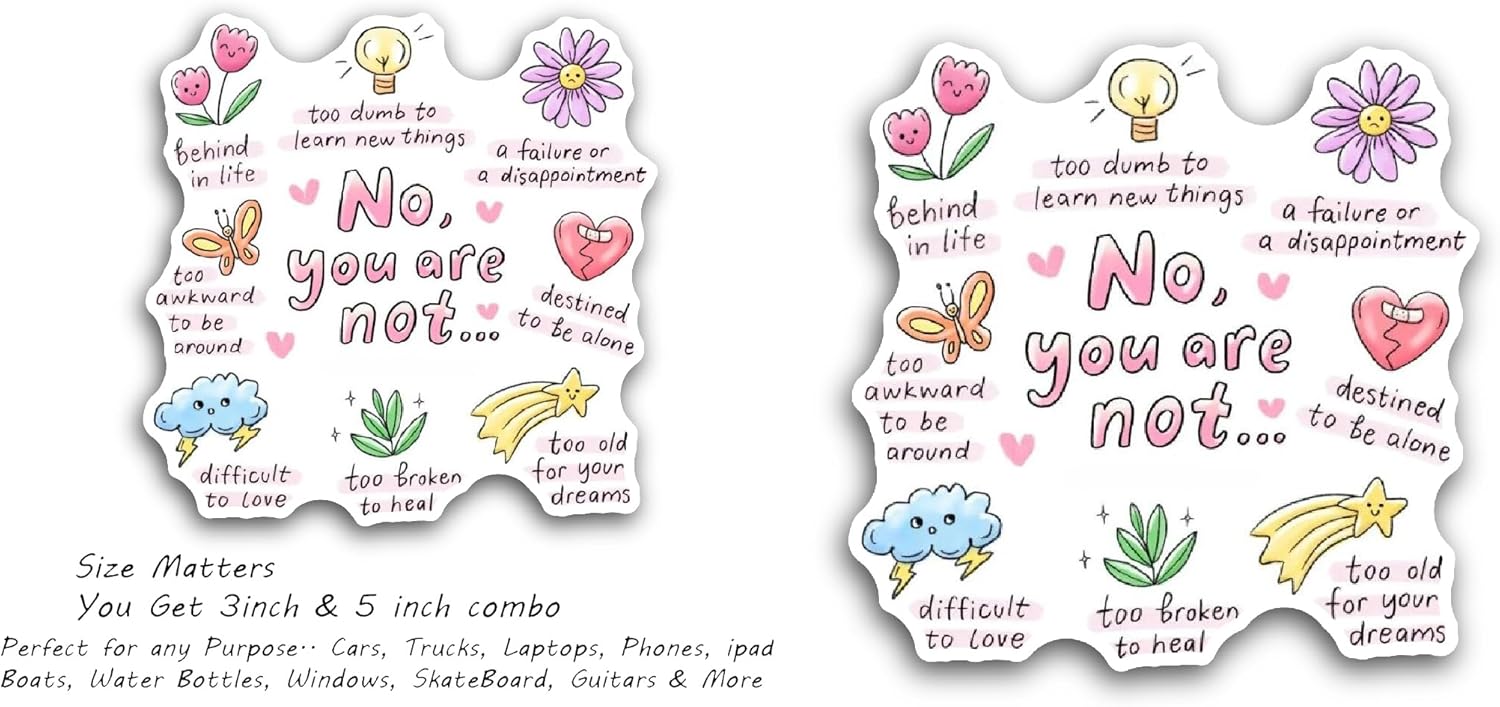 2 (Pieces) 3" and 5" Self Love Text Sticker, Waterproof Vinyl Decals for Many Purpose Like Cars, Trucks, Laptops, Phones, Windows and More