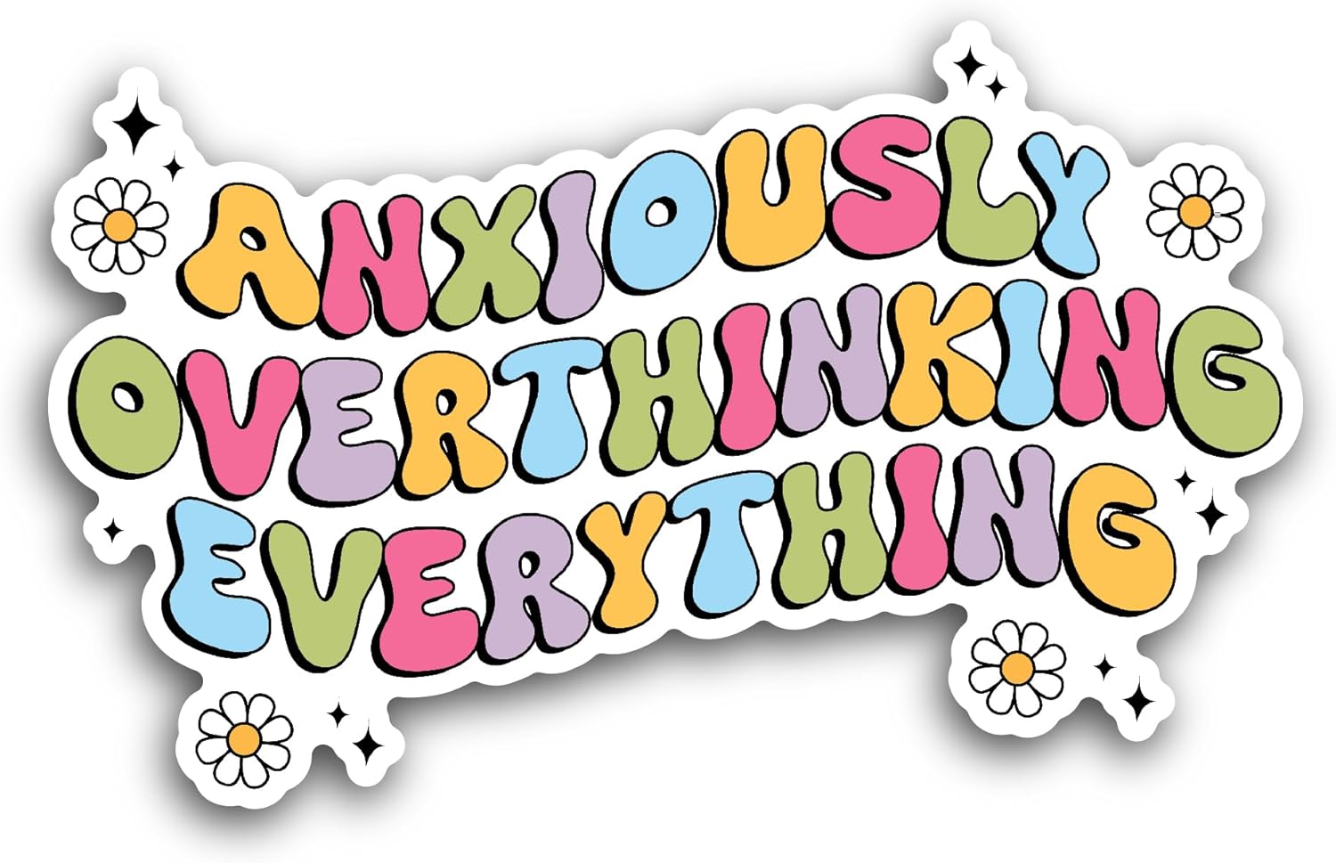 2 (Pieces) 3" and 5" Anxiously Overthingking Everything Sticker, Waterproof Vinyl Decals for Many Purpose Like Cars, Trucks, Laptops, Phones, Windows and More