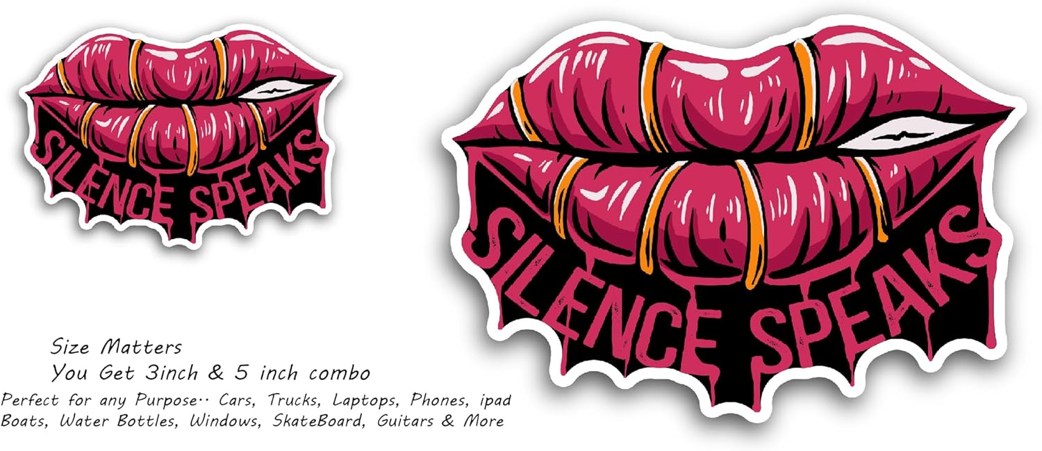 2 (Pieces) 3" and 5" Lips Silence Speaks Sticker, Waterproof Vinyl Decals for Many Purpose Like Cars, Trucks, Laptops, Phones, Windows and More