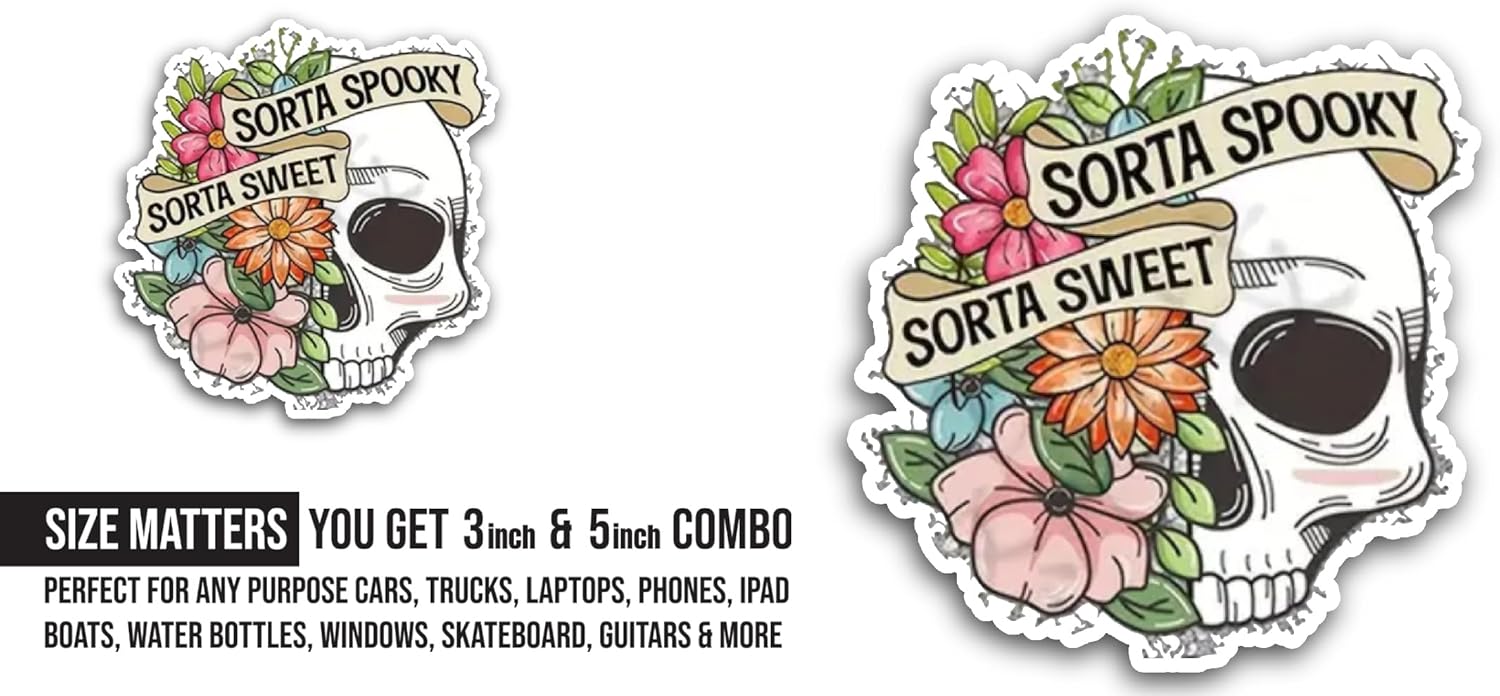 2 (Pieces) 3" and 5" Sorta Spooky Sticker, Waterproof Vinyl Decals for Many Purpose Like Cars, Trucks, Laptops, Phones, Windows and More