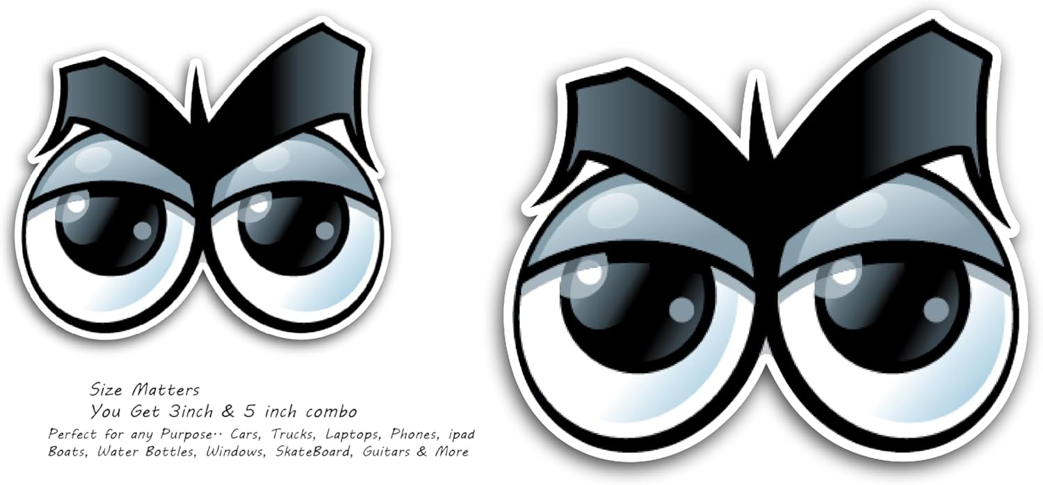 2 (Pieces) 3" and 5" Stary Look Eyes with Eyebrows Decal Sticker, Waterproof Vinyl Decals for Many Purpose Like Cars, Trucks, Laptops, Phones, Windows and More