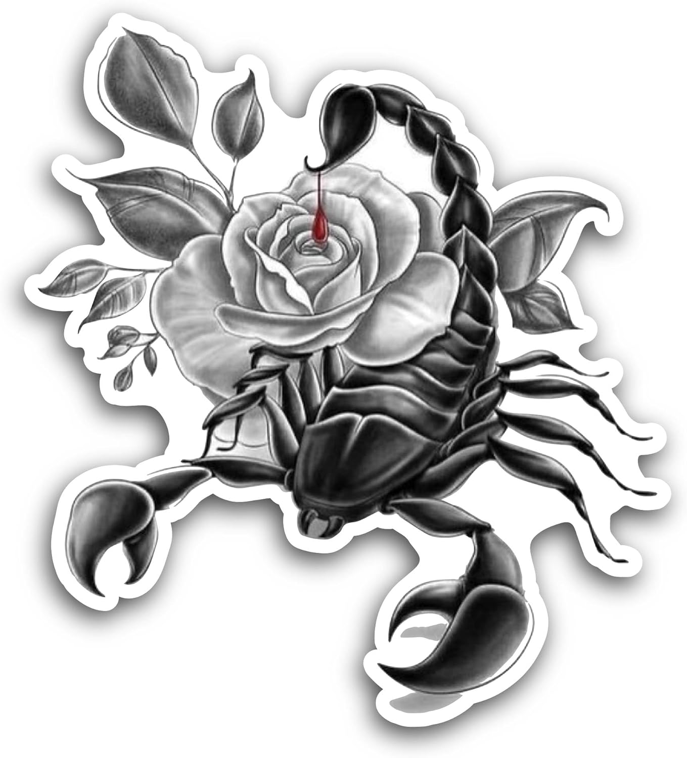 2 (Pieces) 3" and 5" Scorpion with Rose Sticker, Waterproof Vinyl Decals for Many Purpose Like Cars, Trucks, Laptops, Phones, Windows and More