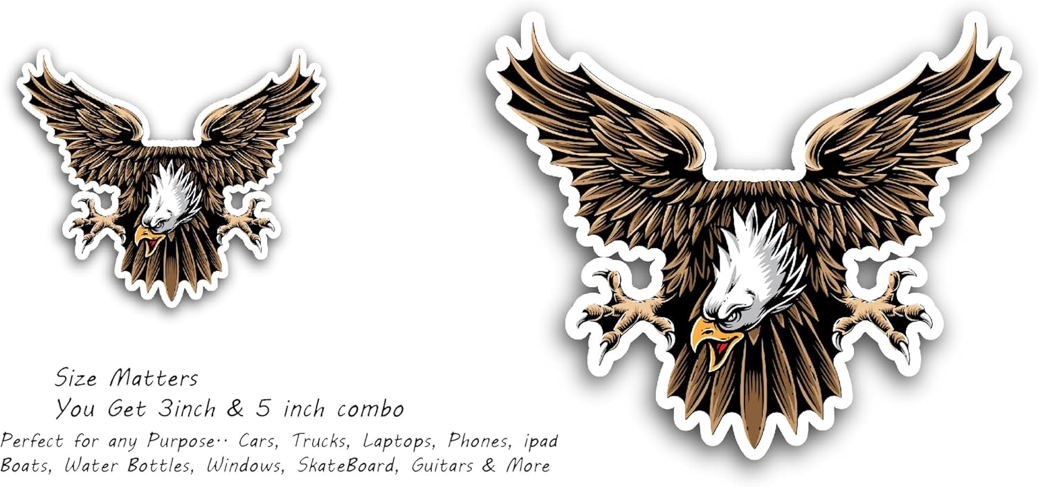 2 (Pieces) 3" and 5" Eagle Sticker, Waterproof Vinyl Decals for Many Purpose Like Cars, Trucks, Laptops, Phones, Windows and More