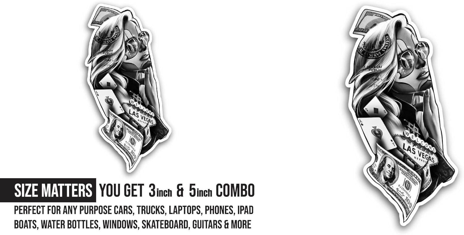 2 (Pieces) 3" and 5" Women with Sunglasses Sticker, Waterproof Vinyl Decals for Many Purpose Like Cars, Trucks, Laptops, Phones, Windows and More