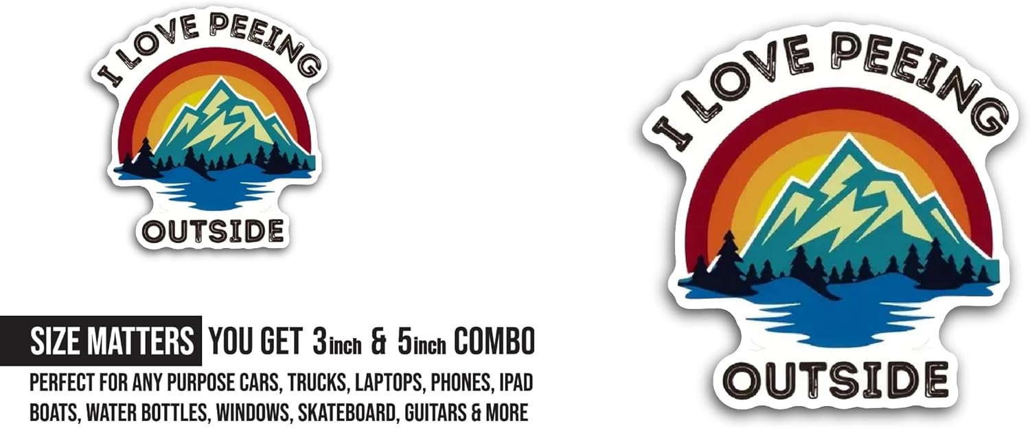 2 (Pieces) 3" and 5" I Love Peeing Outside Sticker, Waterproof Vinyl Decals for Many Purpose Like Cars, Trucks, Laptops, Phones, Windows and More