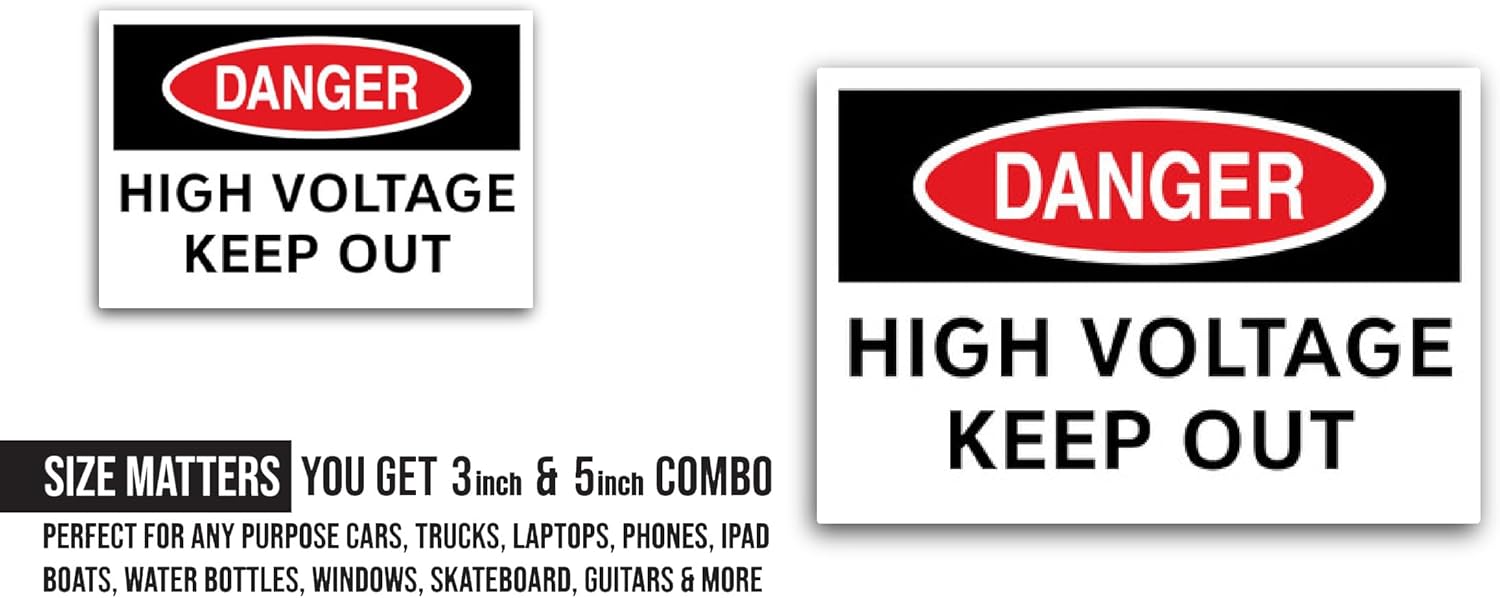 2 (Pieces) 3" and 5" High Voltage Keep Out OSHA Danger Safety Sign Sticker, Waterproof Vinyl Decals for Many Purpose Like Cars, Trucks, Laptops, Phones, Windows and More