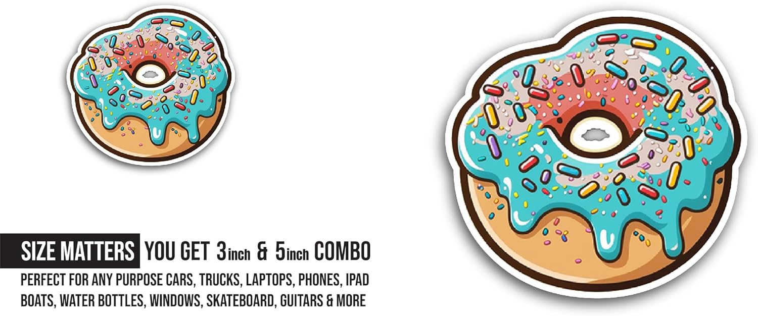 2 (Pieces) 3" and 5" Crispy DoughnutSticker, Waterproof Vinyl Decals for Many Purpose Like Cars, Trucks, Laptops, Phones, Windows and More