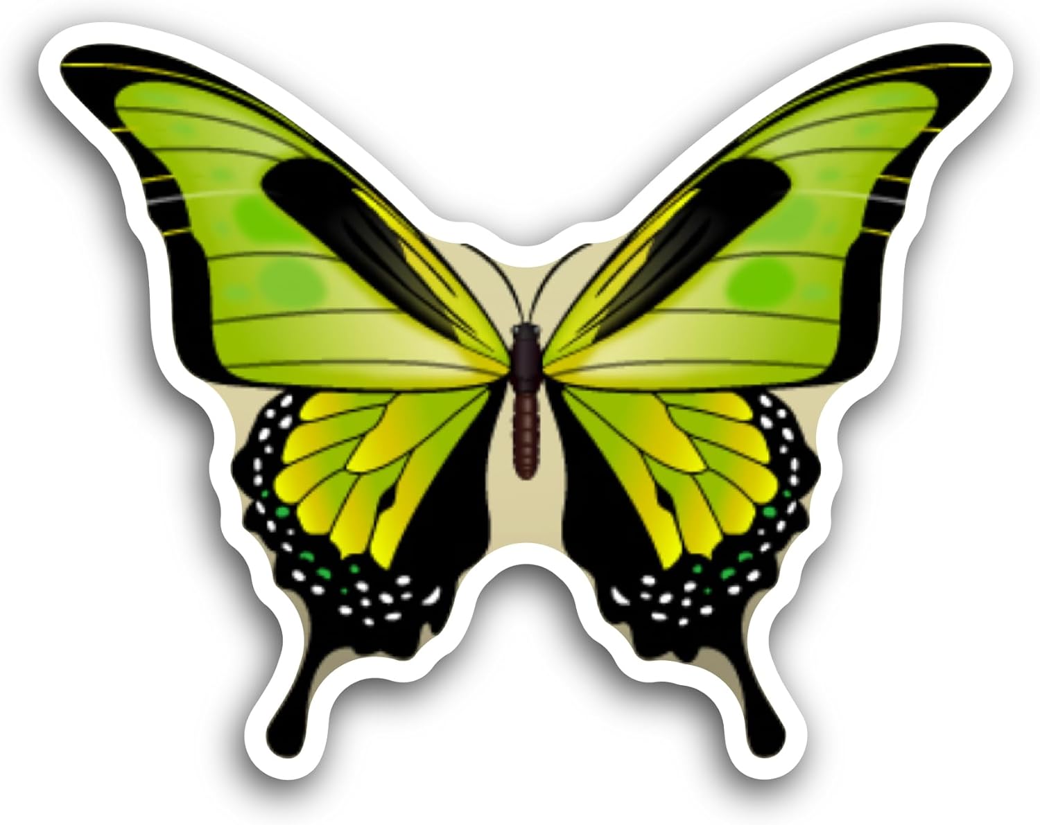 2 (Pieces) 3" and 5" Yellow Green Butterfly Sticker, Waterproof Vinyl Decals for Many Purpose Like Cars, Trucks, Laptops, Phones, Windows and More