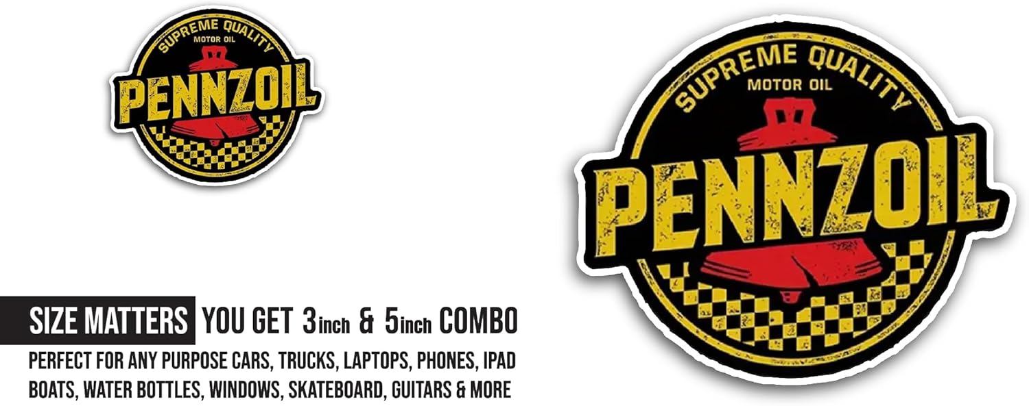 2 (Pieces) 3" and 5" Pennzoil Sticker, Waterproof Vinyl Decals for Many Purpose Like Cars, Trucks, Laptops, Phones, Windows and More