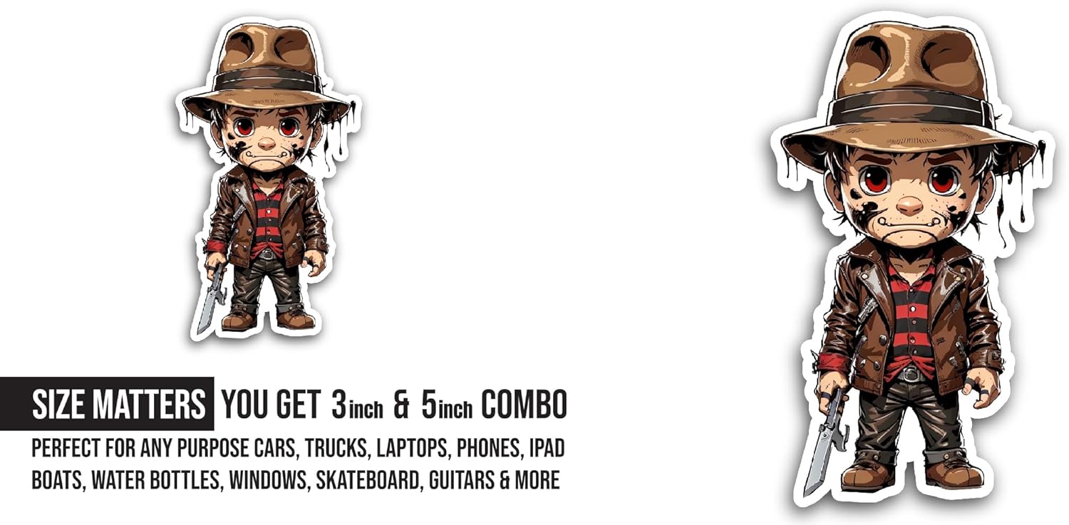 2 (Pieces) 3" and 5" Zombie Boy Sticker, Waterproof Vinyl Decals for Many Purpose Like Cars, Trucks, Laptops, Phones, Windows and More