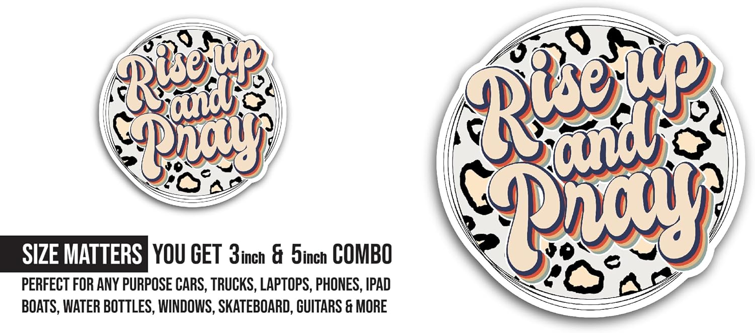 2 (Pieces) 3" and 5" Rise Up and Pray Text Sticker, Waterproof Vinyl Decals for Many Purpose Like Cars, Trucks, Laptops, Phones, Windows and More