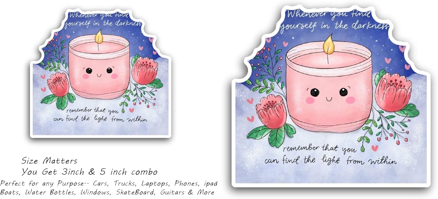 2 (Pieces) 3" and 5" Candle with Flowers Sticker, Waterproof Vinyl Decals for Many Purpose Like Cars, Trucks, Laptops, Phones, Windows and More