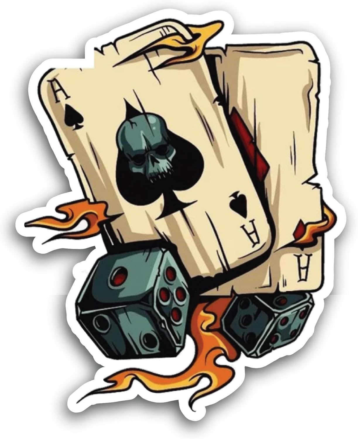 2 (Pieces) 3" and 5" Dice and Flaming Cards Sticker, Waterproof Vinyl Decals for Many Purpose Like Cars, Trucks, Laptops, Phones, Windows and More