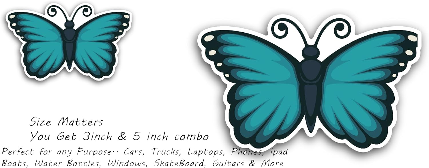 2 (Pieces) 3" and 5" Simple Butterfly Sticker, Waterproof Vinyl Decals for Many Purpose Like Cars, Trucks, Laptops, Phones, Windows and More