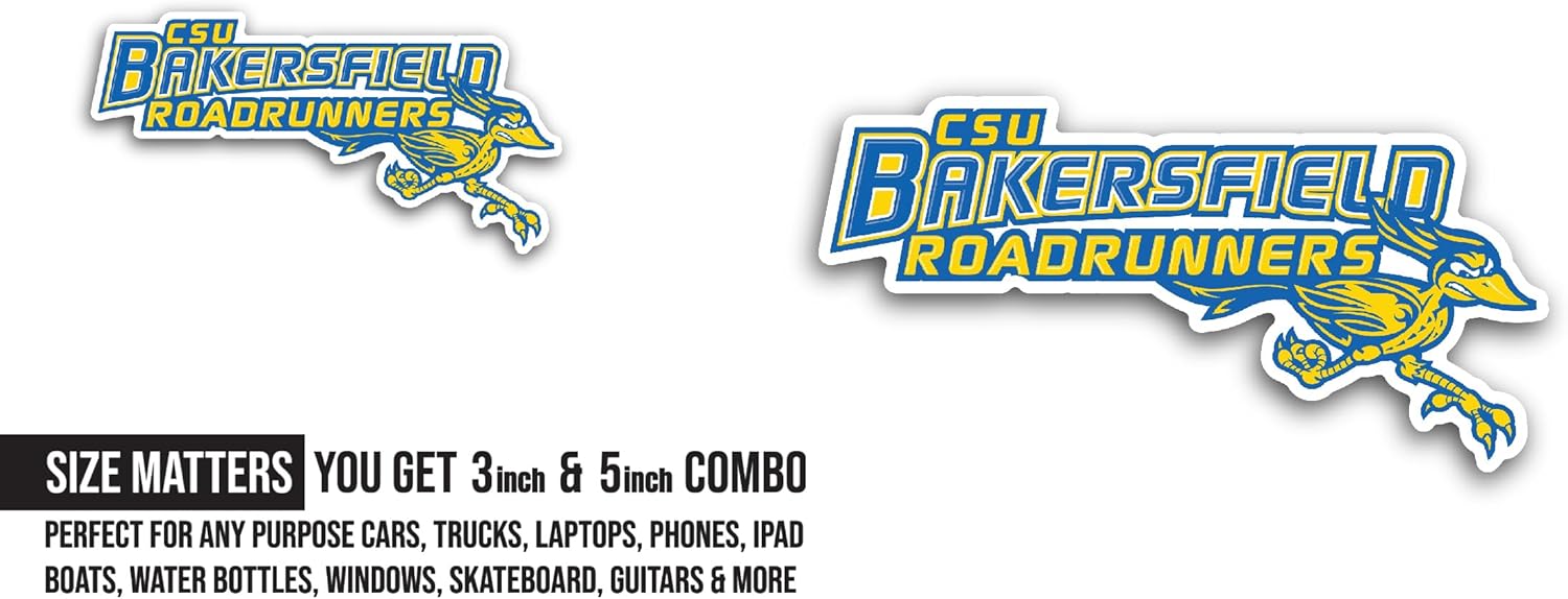2 (Pieces) 3" and 5" CSU Bakersfield R0adrunners Sticker, Waterproof Vinyl Decals for Many Purpose Like Cars, Trucks, Laptops, Phones, Windows and More