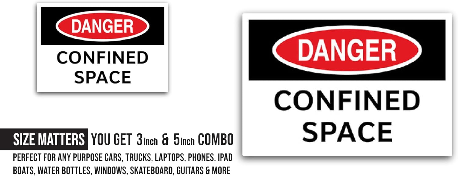 2 (Pieces) 3" and 5" Confined Space Icon Sticker, Waterproof Vinyl Decals for Many Purpose Like Cars, Trucks, Laptops, Phones, Windows and More
