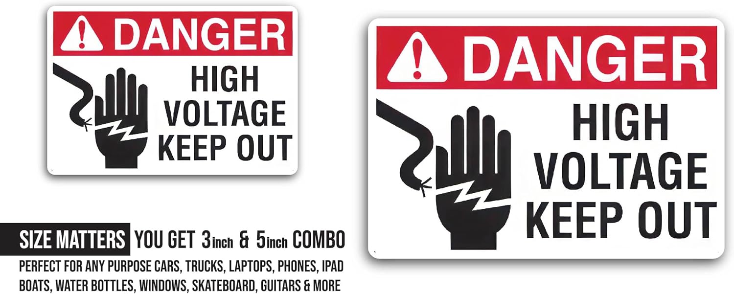 2 (Pieces) 3" and 5" Danger High Voltage Keep Out Symbol Decal Sticker, Waterproof Vinyl Decals for Many Purpose Like Cars, Trucks, Laptops, Phones, Windows and More